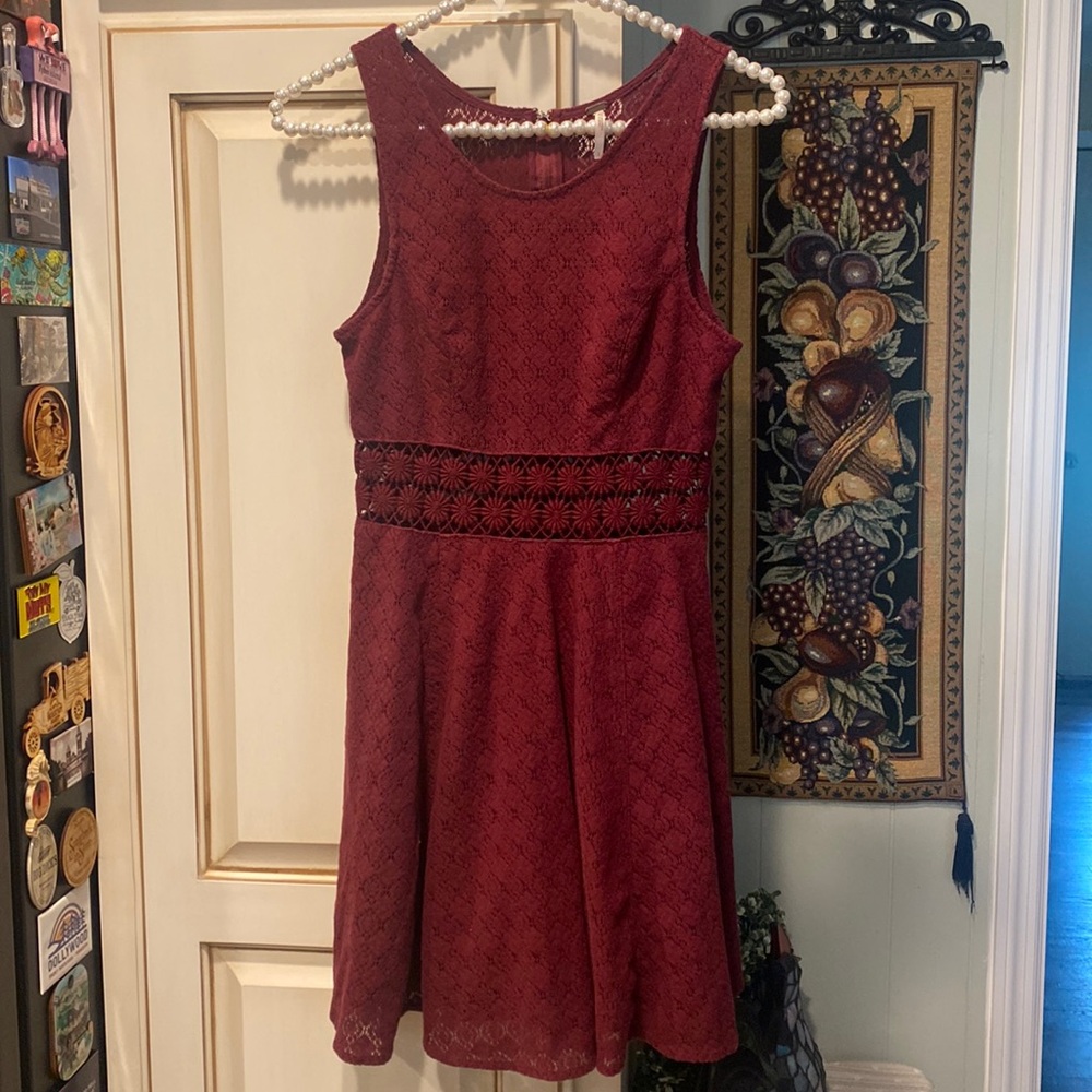 Free People Daisy Burgundy Eyelet Cutout Boho Sleeveless Dress